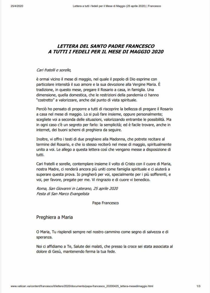 Lettera del Santo Padre Francesco – Visus Est et Vidit